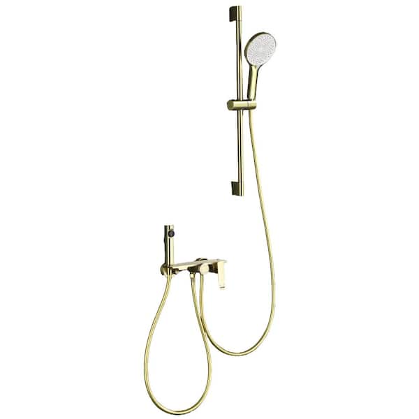 Boyel Living 3-Spray Rectangular High Pressure Wall Bar with Hand Shower, Tub Spout, Handheld Bidet in Brushed Gold (Valve Included)