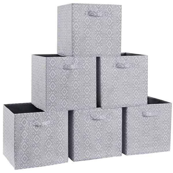 Ornavo Home 6-Pack Storage Cube Bins with Dual Handles -13 in. - Ikat Gray