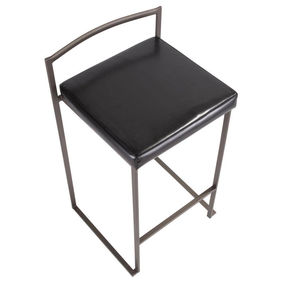 Antique 31" Stackable Counter Stool with Black Faux Leather Cushion