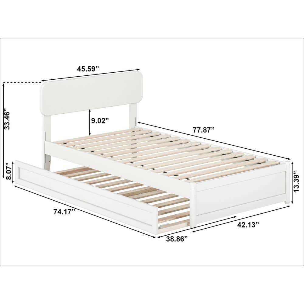 Capri White Twin Platform Bed with Trundle and Walnut Frame