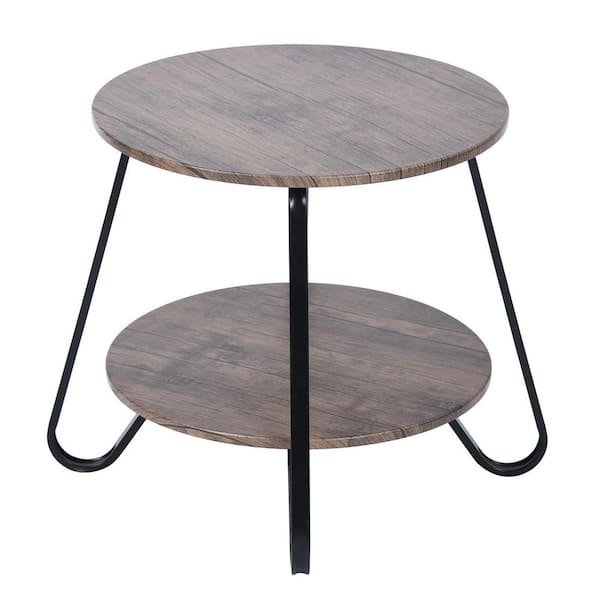 Spaco 46 in. Brown Small Round Wood 2-Tiers End Table with Storage Industry Rack