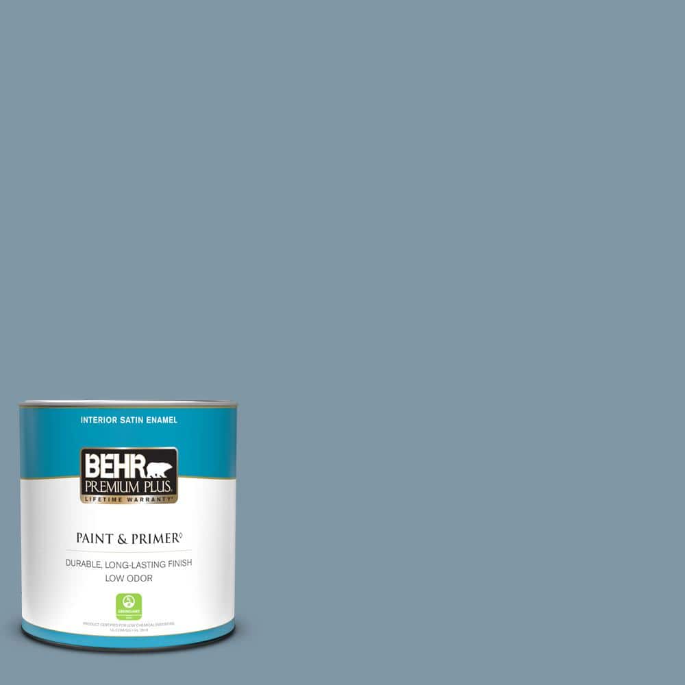 BEHR PREMIUM PLUS 1 qt. 560F5 Bleached Denim Satin Enamel Low Odor