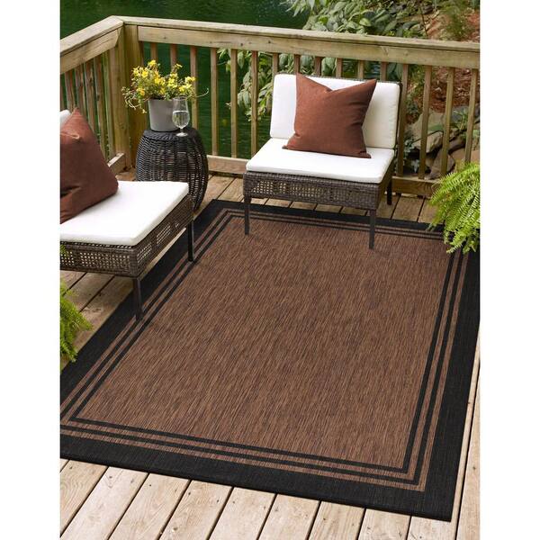 Hampton Bay Black/Brown 5 x 7 Border Indoor/Outdoor Area Rug 3102403 - The  Home Depot