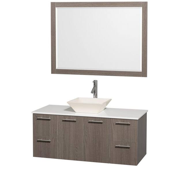 Wyndham Collection Amare 48 in. Vanity in Grey Oak with Man-Made Stone Vanity Top in White and Bone Porcelain Sink