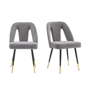 Gray Velvet Upholstered Dining Side Chair (Set of 2)