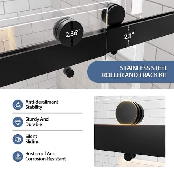 56 in. - 60 in. W x 74 in. H Sliding Frameless Shower Door in Matte Black with Clear Glass
