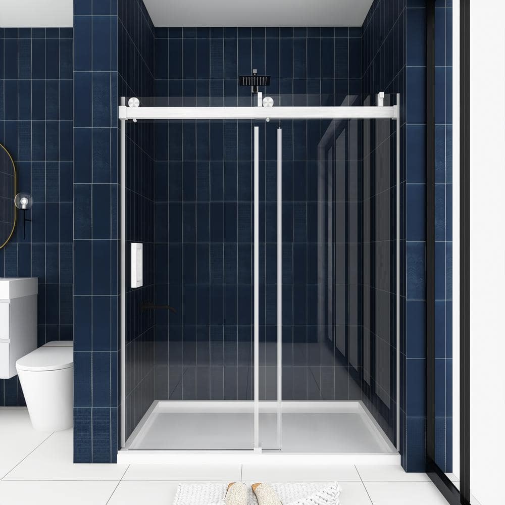 60'' W x 76'' H Brushed Nickel Frameless Sliding Shower Door with Clear Glass