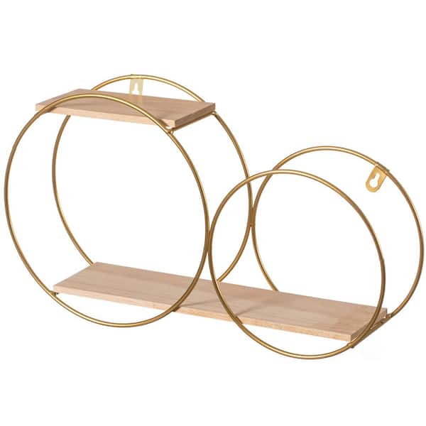 FABULAXE Gold Tiered Decorative Round Accent Floating Shelf Circle Decor Display Wall Mounted Shelf with Metal Frame and Shelves