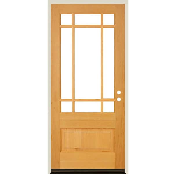 Krosswood Doors 36 in. x 80 in. Contemporary 3/4 Lite Left-Hand Clear Glass Clear Stain Hemlock Prehung Front Door