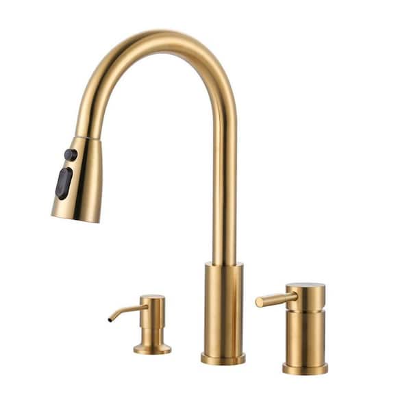 Separate Single Handle 15 in. H Pull Down Sprayer Kitchen Faucet with 360° Spout Swivel in Gold