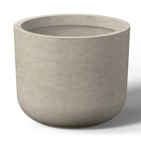 11.5 in. Small Light Gray Concrete Round Planter / Pot with Drainage Holes