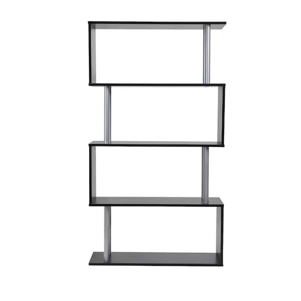 Tidoin 57 in. Black Wood 4-Shelf Standard Bookcase