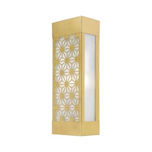 Hammond 17 in. 2-Light Satin Gold Outdoor Hardwired ADA Wall Lantern Sconce with No Bulbs Included