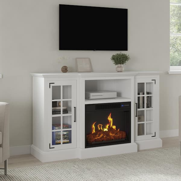Northwest 60.2 in. Freestanding Electric Fireplace TV Stand in White