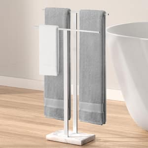 Bathroom Freestanding Towel Rack 2-Tier 33 in. H with Marble Base 18/8 Stainless Steel Polished Finish