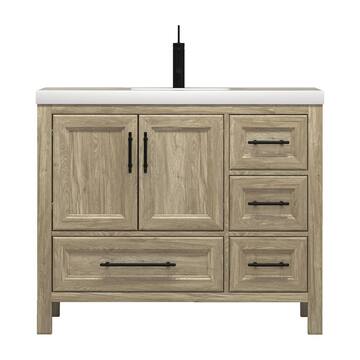 BV Better Vanity VIV 42 in. W x 20 in. D x 35 in. H Single Sink Freestanding Bath Vanity in Dark French Oak with White Acrylic Top VIV42R-HG