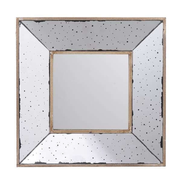 CONGE IMPORT LLC Silver 12 in. W x 12 in. H Hallway Square Wood Framed Mirror Retro Unique Accent for Living Room Entryway Office Bedroom