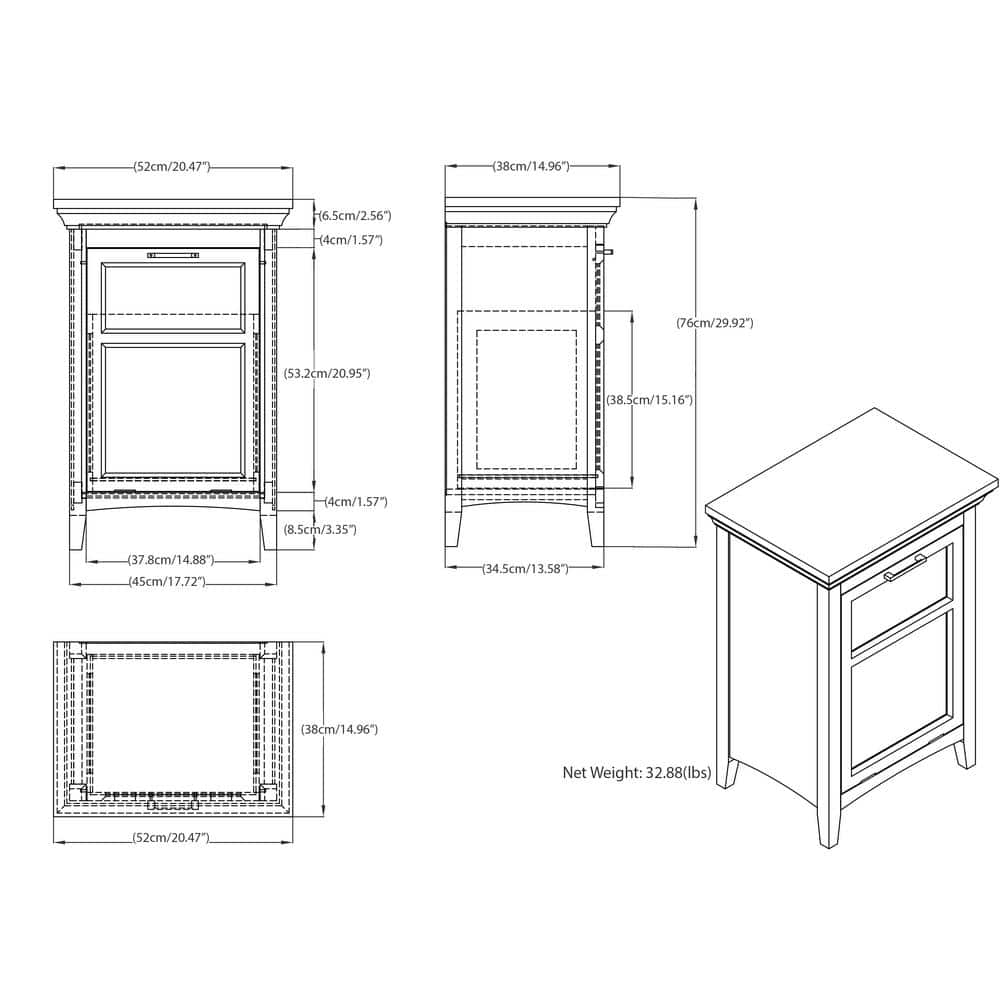 Pure White Tilt-Out Wooden Laundry Hamper Cabinet