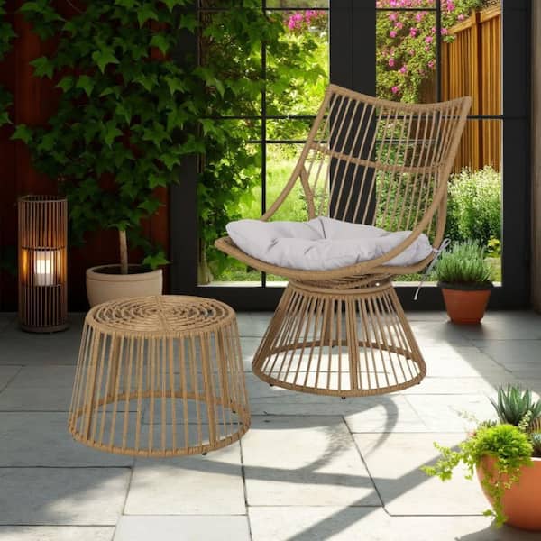 Laine Light Brown Metal Lawn Chair with Side Table
