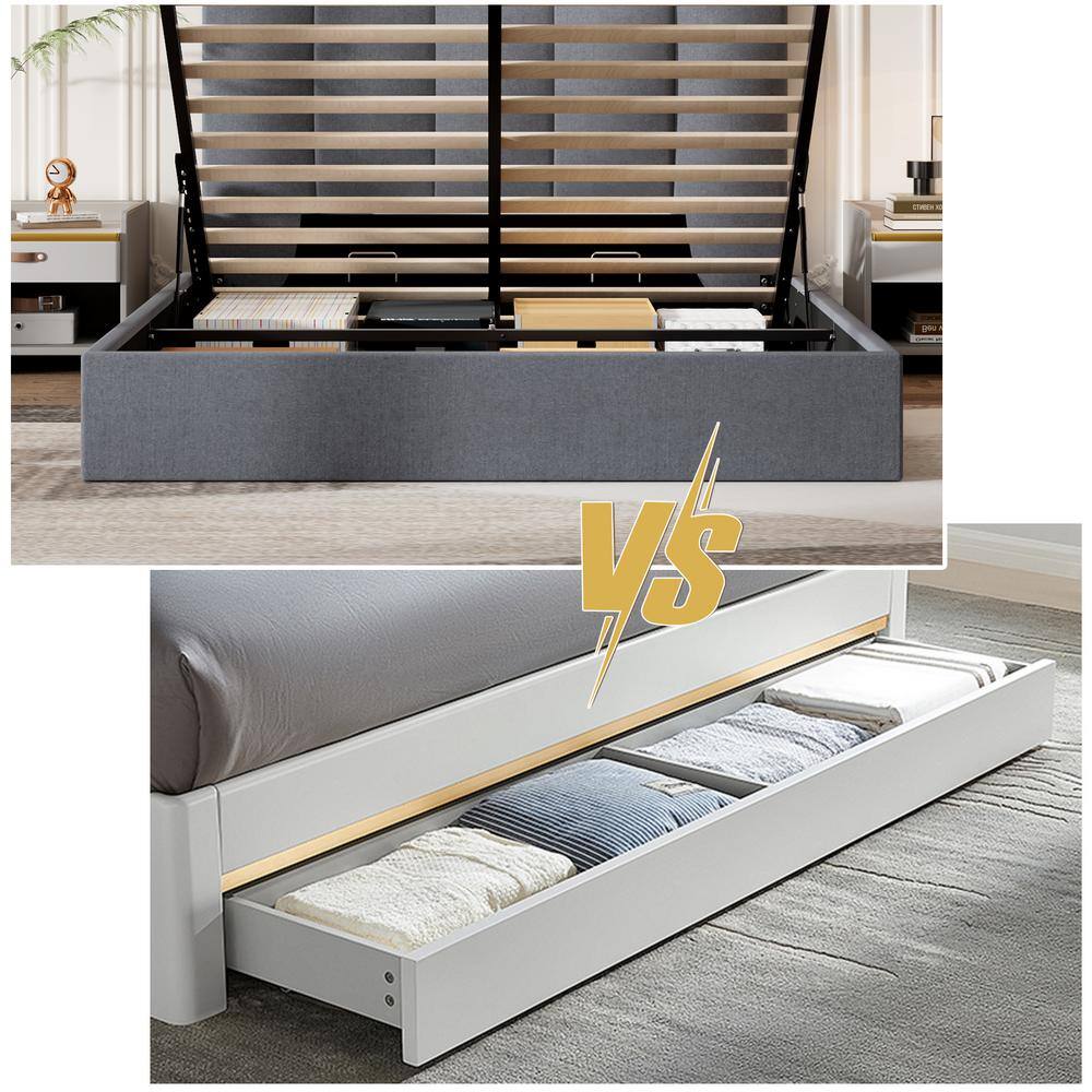King Dark Grey Linen Upholstered Platform Bed with Tufted Headboard