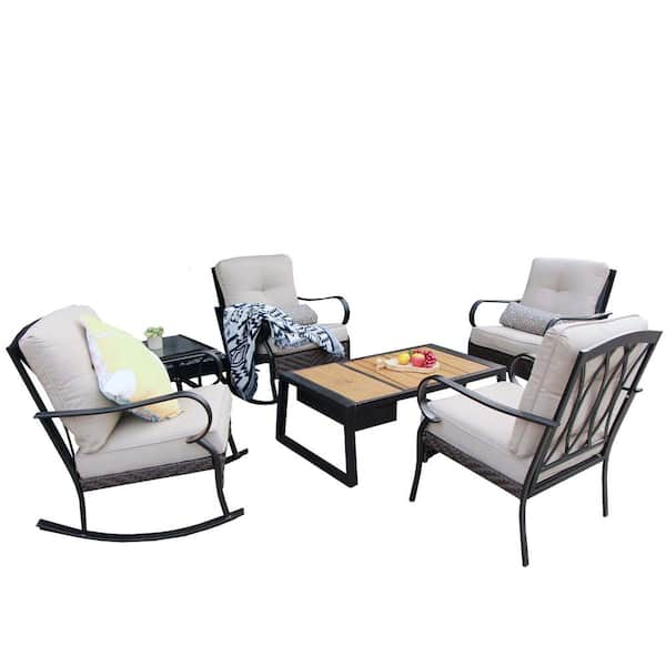 moda furnishings Victoria 6-Piece Iron Patio Conversation Set with Beige Cushions