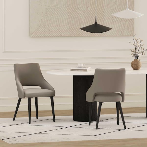 Manhattan Comfort Tremont Modern Taupe Faux Leather Upholstered Dining Side Chair with Metal Legs (Set of 2)