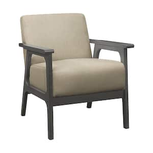 Ride Light Brown Textured Upholstery Solid Wood Antique Gray Finish Accent Chair