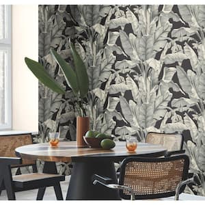 60.75 sq.ft. Black Banana Leaf Wallpaper