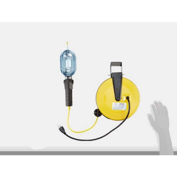 120-Volt Incandescent Metal Shield Utility Work Light with 50 ft. Cord Reel, Bulb Not Included