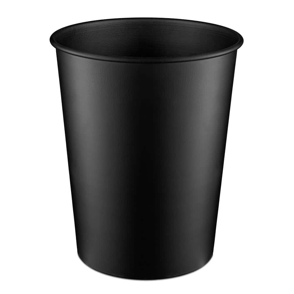 Black Powder Coated Cylindrical Metal Wastebasket
