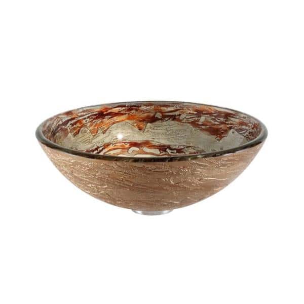 Copper Glass Round Vessel Bathroom Sink, 17-inch