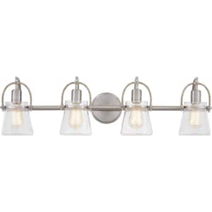 Stafford 32 in. 4-Light Brushed Nickel Vanity Light with Clear Seeded Glass