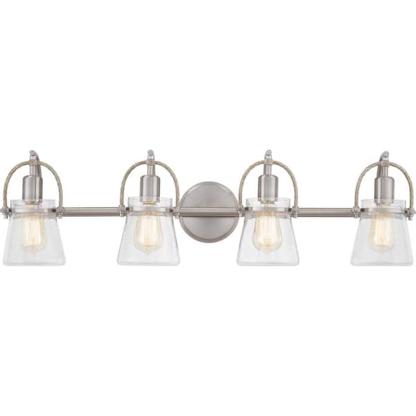 Quoizel Stafford 32 in. 4-Light Brushed Nickel Vanity Light with Clear Seeded Glass
