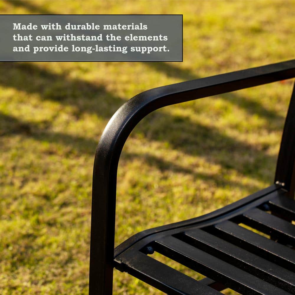 Black Powder-Coated Steel Outdoor Glider Bench with Curved Backrest