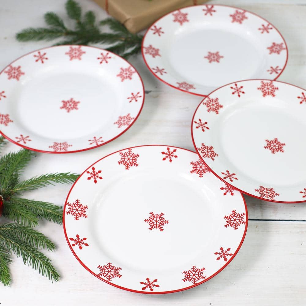 Winterfest Red and White Ceramic Holiday Dinnerware Set, Service for 4