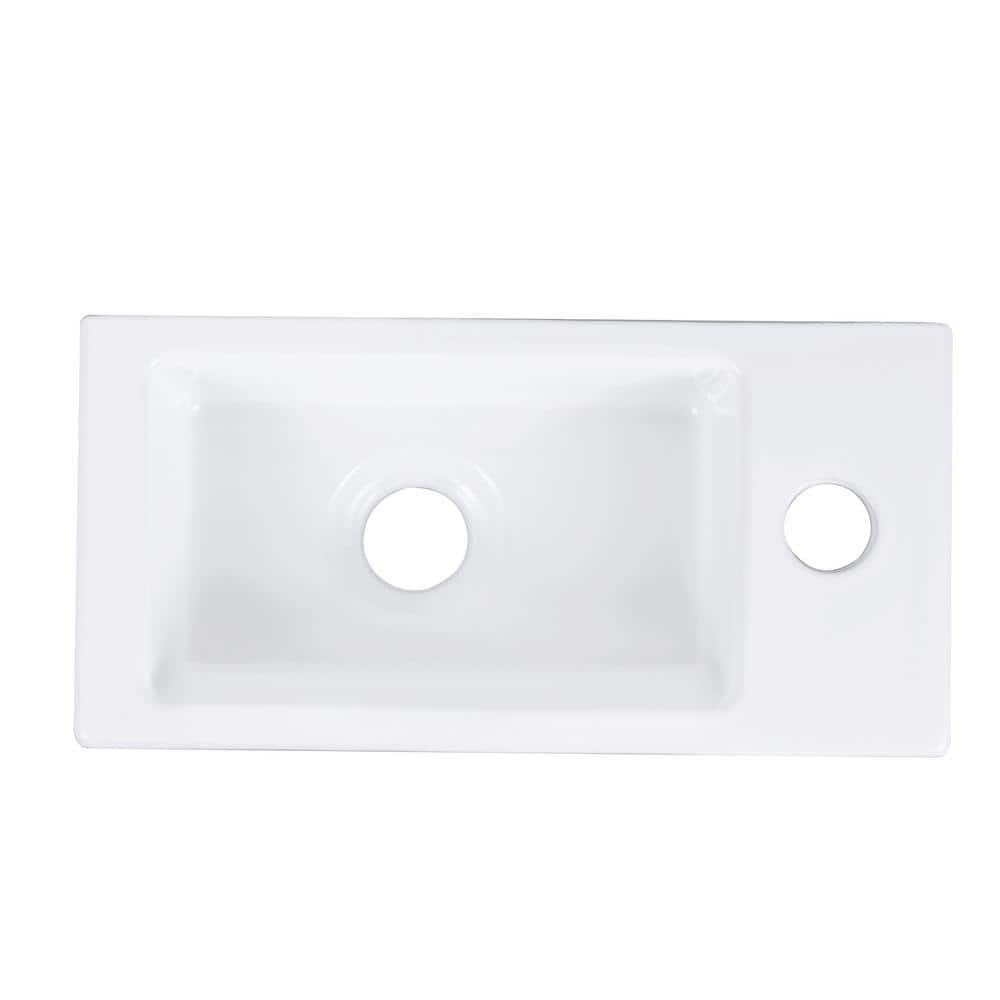 White Ceramic Rectangular Wall Mount Bathroom Sink