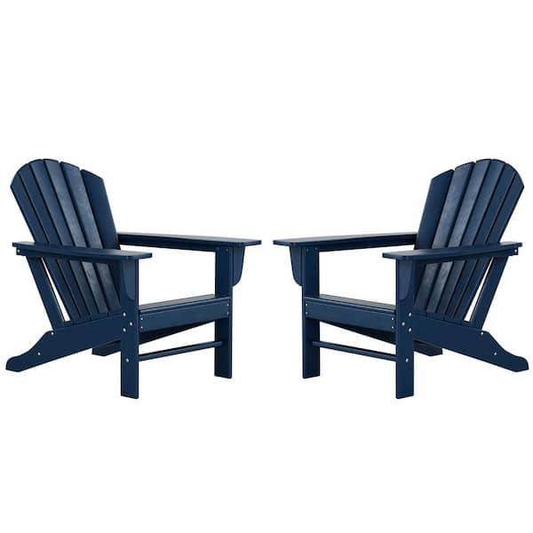 Mason Navy Blue Poly Plastic Outdoor Patio Classic Adirondack Chair, Fire Pit Chair (Set of 2)