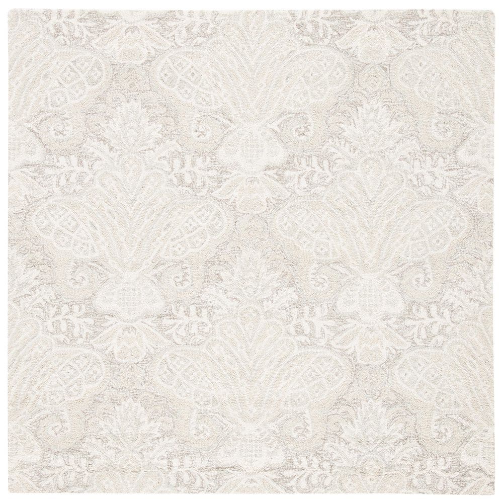 Beige Hand-Tufted Wool Square Area Rug, 5' x 5'