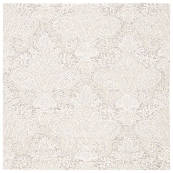 SAFAVIEH Micro-Loop Beige 5 ft. x 5 ft. Medallion Solid Color Square Area Rug