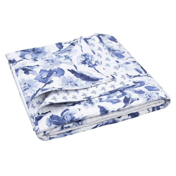 LEVTEX HOME Linnea Blue Floral Quilted Cotton Throw Blanket