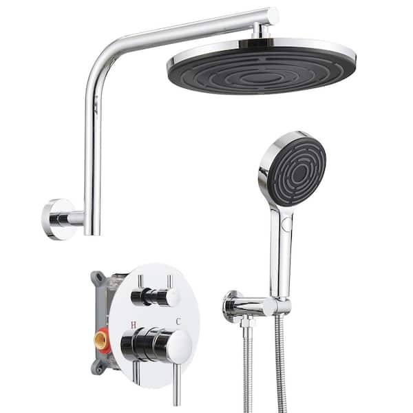 Round Single-Handle 3-Spray Rain Shower Head Round High-Pressure Shower Faucet in Chrome (Valve Included)