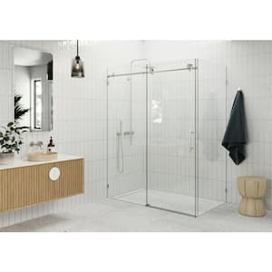 Nova 60 in. W x 78 in. H Rectangular Sliding Frameless Corner Shower Enclosure in Nickel with Clear Glass