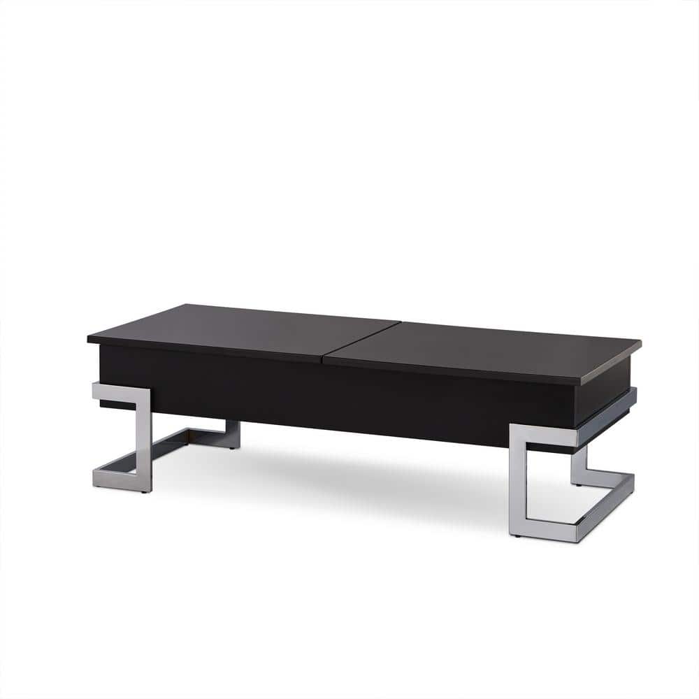 Black and Chrome Rectangular Lift-Top Coffee Table with Storage