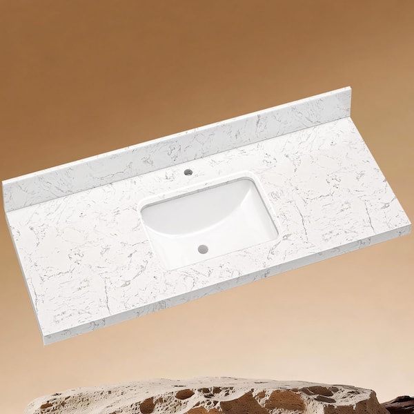 54 in. W x 22 in. D Engineered Stone Vanity Top in Carrara White with Undermount Rectangular Single Sink and Backsplash