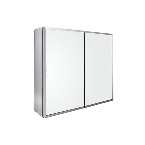 Cesicia 30 in. W x 26 in. H Silver Double Door Rectangular Aluminum Recessed/Surface Mount Medicine Cabinet with Mirror
