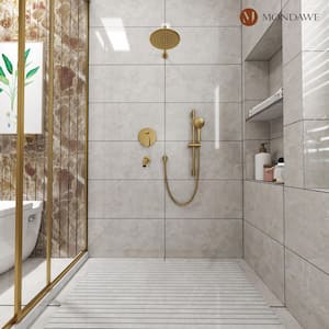 Retro Series 3-Spray Patterns with 1.8 GPM 9 in. Rain Wall Mount Dual Shower Heads with Handheld and Spout in Gold