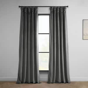 Pepper Grey Velvet Rod Pocket Room Darkening Curtain - 50 in. W x 108 in. L Single Panel Window Velvet Curtain