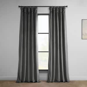 Pepper Grey Velvet Rod Pocket Room Darkening Curtain - 50 in. W x 120 in. L Single Panel Window Velvet Curtain
