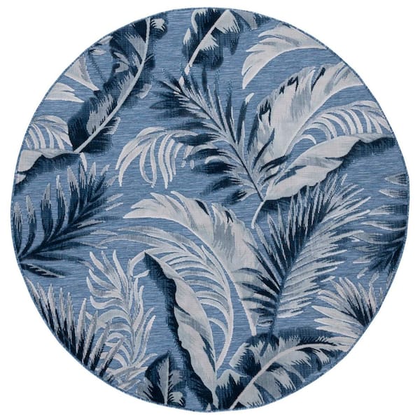 Cabana Black/Gray 6 ft. x 6 ft. High-Low Leaf Indoor/Outdoor Round Area Rug