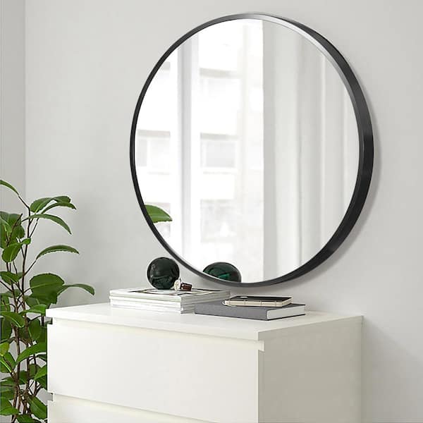 Medium Round Black Shelves & Drawers Modern Mirror (32 in. H x 32 in. W)